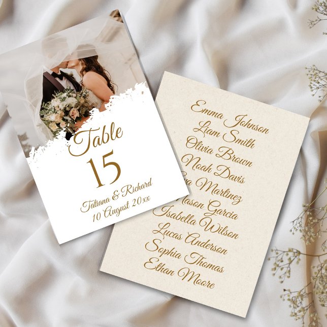 Elegant Photo Guld-skriptkort för Bordsnummer (elegant photo and gold script wedding table number card)