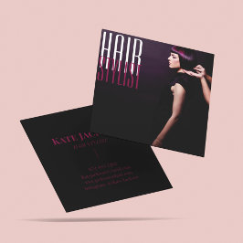 Elegant Photo Hairstylist Hairdresser Beauty Salon Fyrkantigt Visitkort