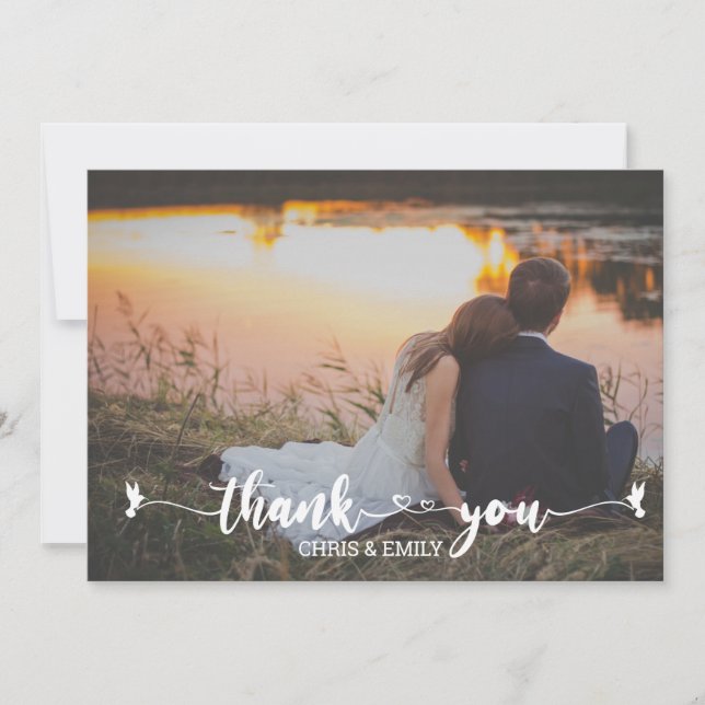 Elegant Photo Heart och Bird Calligraphy Tack (Framsida)