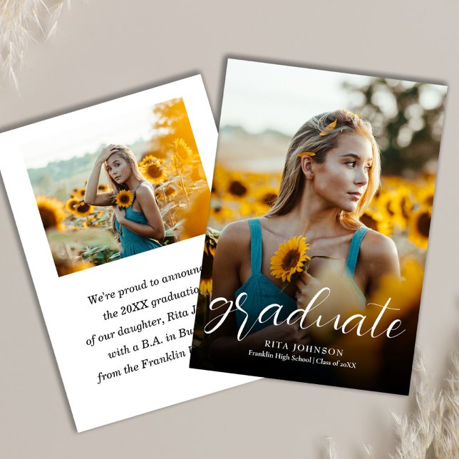 Elegant Photo High School Studenten-meddelande Inbjudningar (Modern Elegant 2 Photo High School Graduation Invitation)