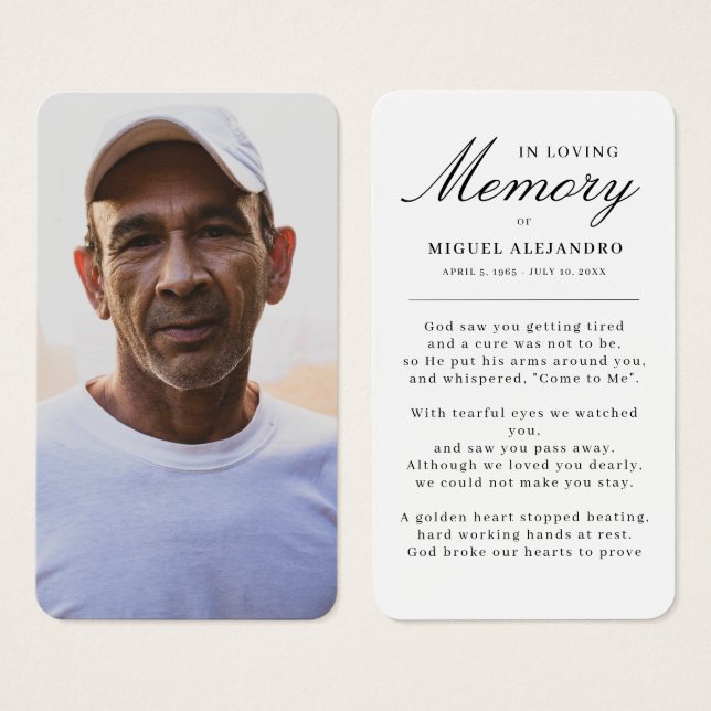 Elegant Photo in Loving Memory Sympathy Prayer Visitkort (Framsida & baksida)
