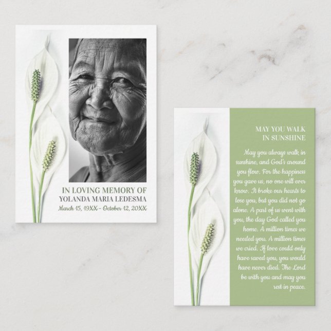 Elegant Photo, Lily Flowers, Prayer Card Visitkort (Fram/baksida)