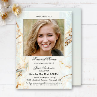 Elegant Photo Marble Funeral Memorial Service Inbjudningar