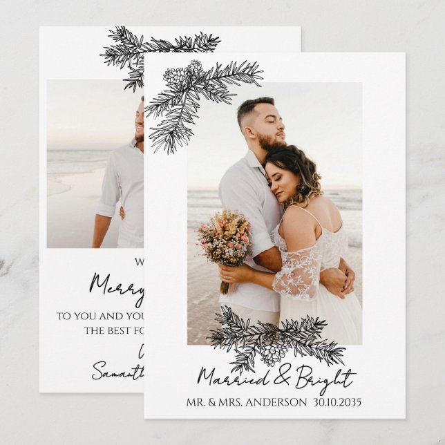 Elegant Photo Married & Bright Simple Christmas Julkort (Fram/baksida)