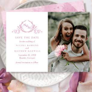 Elegant Photo Mauve Rosa Monogram Bröllop Spara Datumet