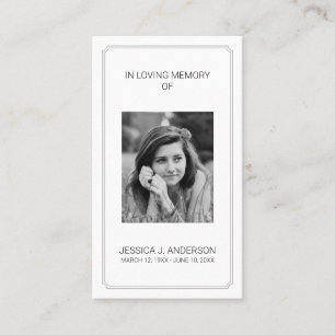 Elegant Photo Memorial Sympathy Prayer Card Visitkort