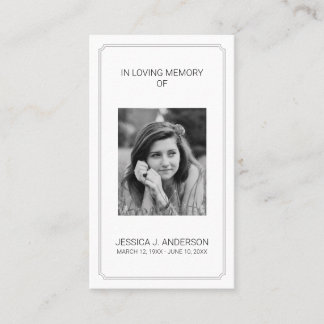 Elegant Photo Memorial Sympathy Prayer Card Visitkort