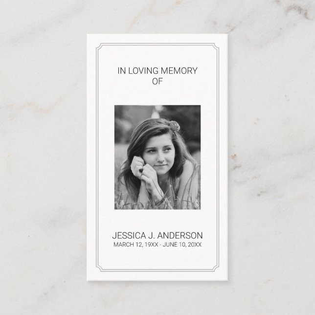 Elegant Photo Memorial Sympathy Prayer Card Visitkort (Framsida)