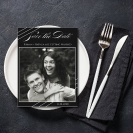 Elegant Photo Minimalist Black White Save the Date Vykort