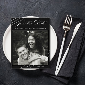 Elegant Photo Minimalist Black White Save the Date Vykort