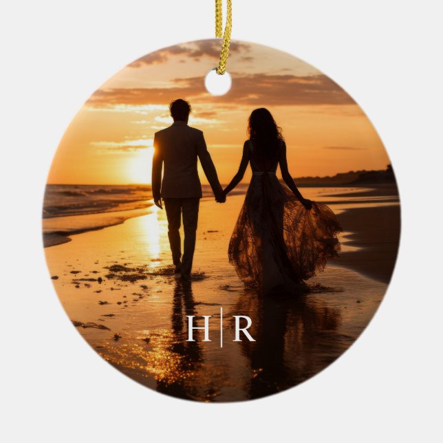 Elegant Photo Monogram Julgransprydnad Keramik (Framsidan)