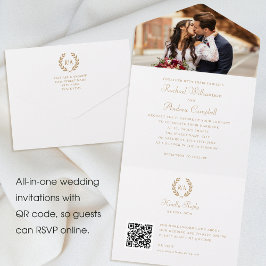 Elegant Photo Monogram QR Guld White Bröllop