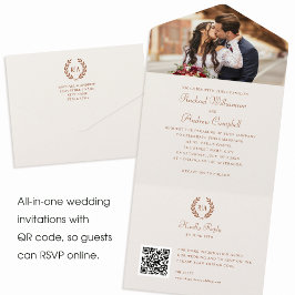 Elegant Photo Monogram QR Terracotta Cream Bröllop