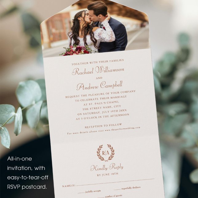 Elegant Photo Monogram Terracotta Cream Bröllop (Skapare uppladdad)