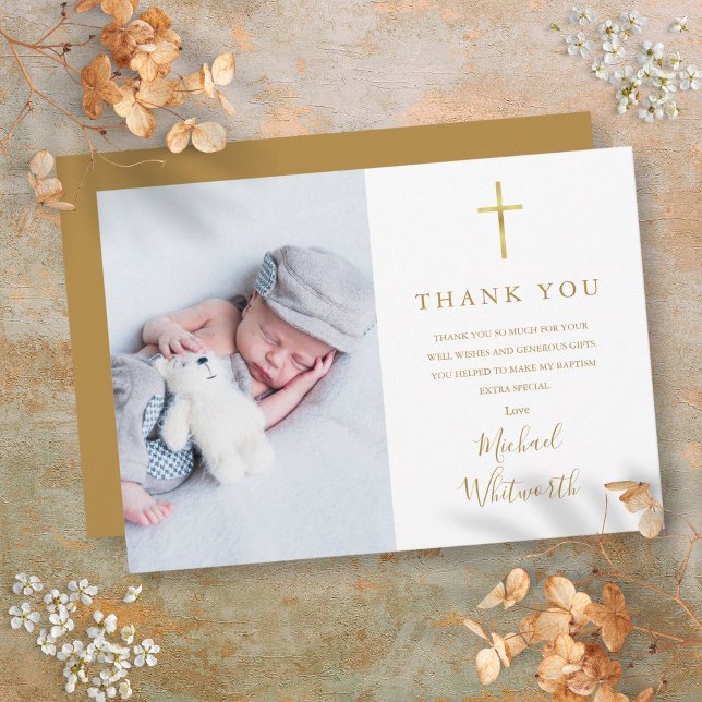 Elegant Photo Namnteckning skriptutfall Tack Kort (Elegant Photo Signature Script Baptism Thank You Card)