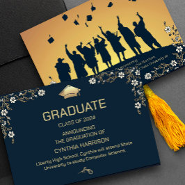 Elegant Photo Navy Blue and Guld Blommigt Inbjudningar
