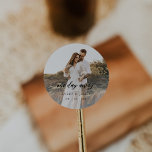 Elegant Photo One Day Away Rehearsal Dinner Runt Klistermärke<br><div class="desc">Elegant Foto En dag för daglig repetition Dinner Classic Round Sticker</div>