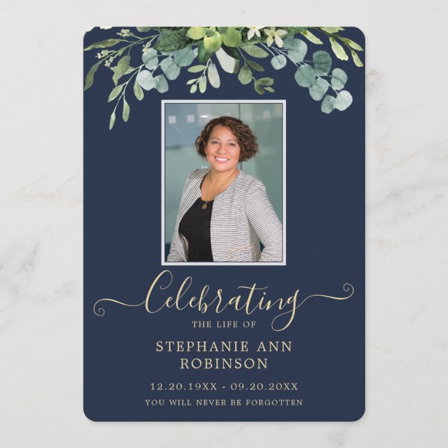 Elegant Photo Order of Service Guld Blue Program (Framsida)