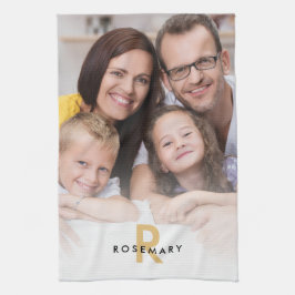 Elegant Photo Overlay Monogram Initial Namn Kökshandduk