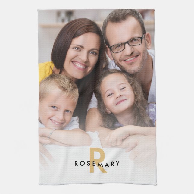 Elegant Photo Overlay Monogram Initial Namn Kökshandduk (Vertikal)