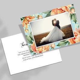 Elegant Photo Peach Blommigt Blue Bröllop Tack Kort