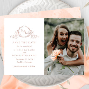 Elegant Photo Peach Monogram Bröllop Spara Datumet
