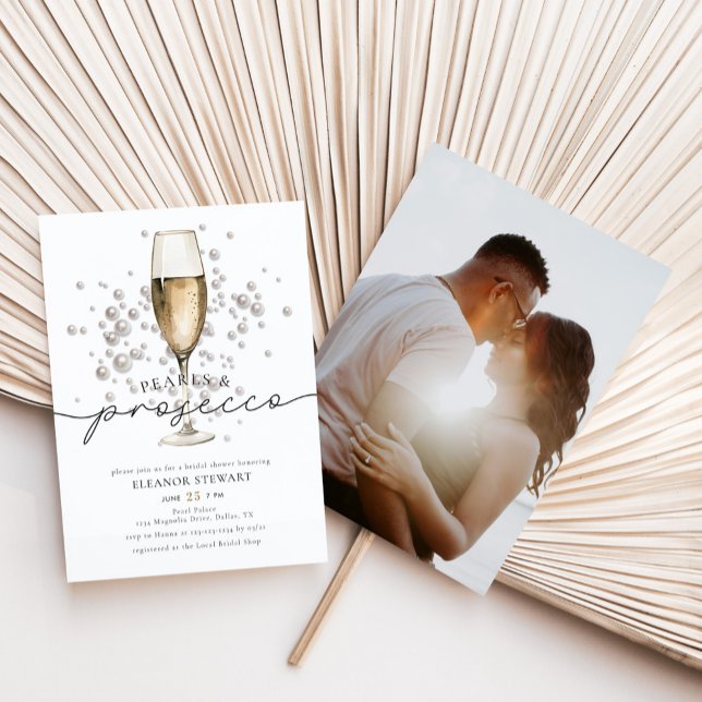 Elegant Photo Pearls & Prosecco Möhippa Inbjudningar (Skapare uppladdad)