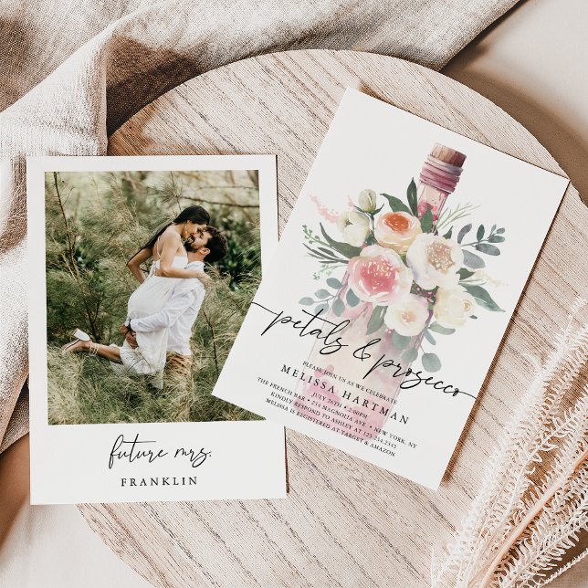 Elegant Photo Petals & Prosecco Möhippa Inbjudningar (Skapare uppladdad)