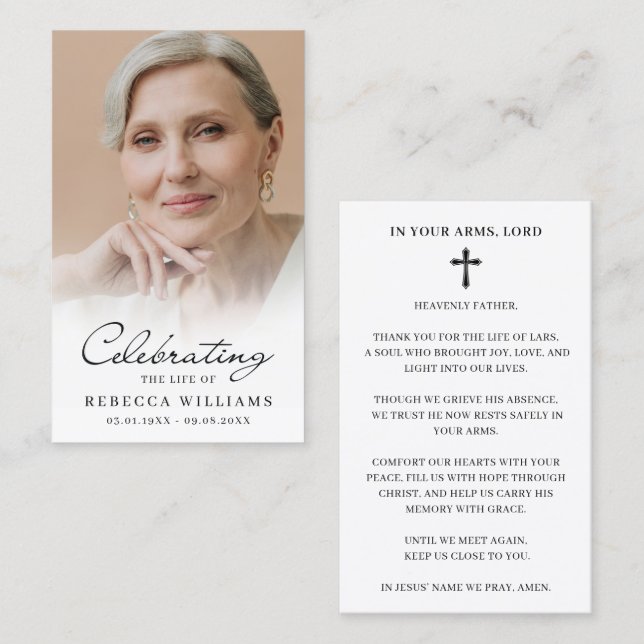 Elegant Photo Prayer Memorial Sympathy Cards Visitkort (Fram/baksida)