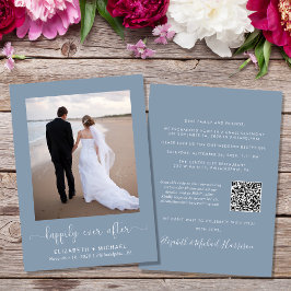 Elegant Photo QR-kod Dusty Blue Wedding Reception Inbjudningar