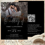Elegant Photo QR-kodskript Bröllop Black Inbjudningar<br><div class="desc">Elegant Photo QR-kodskript Bröllop Black. Med en QR-kod till din bröllop webbplats på baksidan så att dina gäster kan OSA och se all online utan att det behövs separata bilagor. Din QR-kod genereras automatiskt för att uppdatera exempelkoden i designen när du helt enkelt ändrar exempelwebbadressen i mallen med din egen...</div>