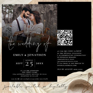 Elegant Photo QR-kodskript Bröllop Black Inbjudningar