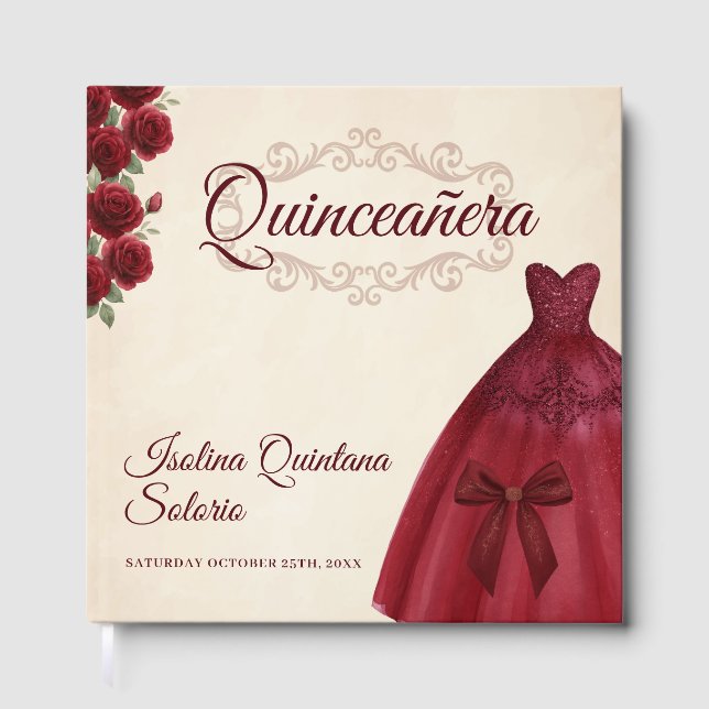Elegant Photo Quinceanera 15th birthday Burgundy  Gästböcker (Framsida)