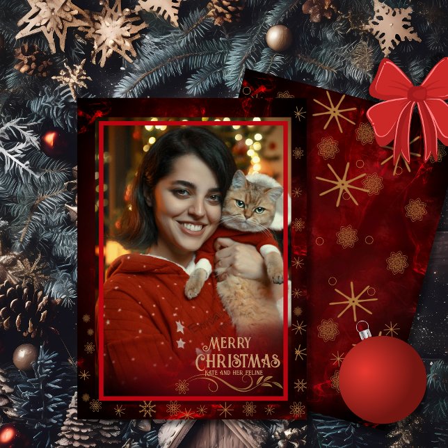 Elegant Photo RED GULD God jul Julkort (Elegant Photo RED GOLD Merry Christmas Holiday Card)