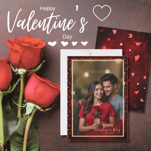 Elegant Photo RED GULD Hearts Valentine Julkort