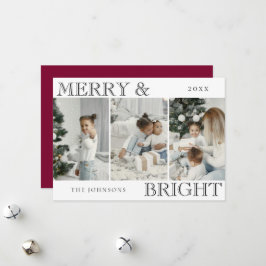 Elegant Photo | Red Merry and Bright Christmas Julkort