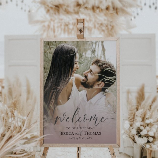 Elegant Photo Rosa & Black Välkommen till Bröllop Poster (Skapare uppladdad)