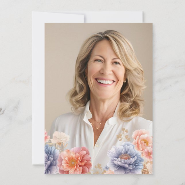 Elegant Photo Rosa Blommigt 50:e födelsedagen Inbjudningar (Baksida)