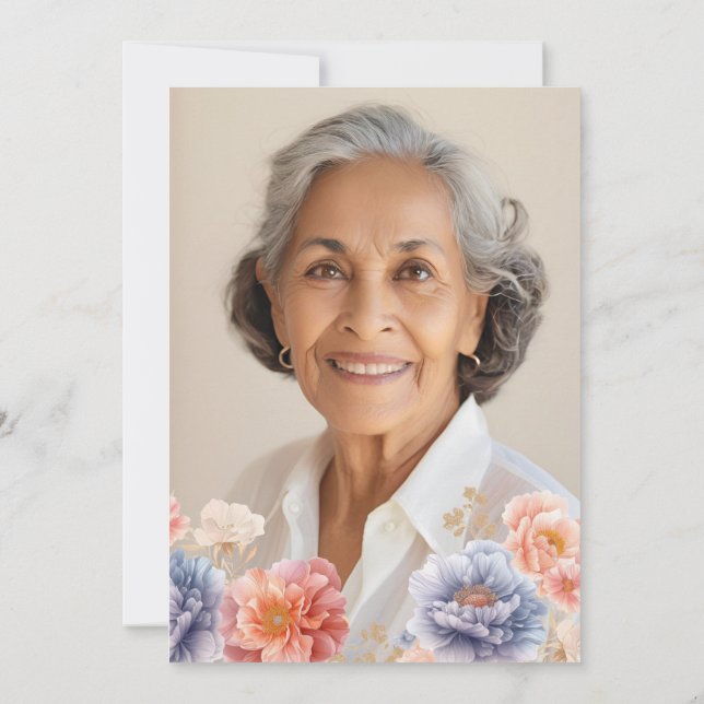 Elegant Photo Rosa Blommigt 70:e födelsedagen Inbjudningar (Baksida)