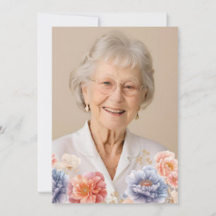 Elegant Photo Rosa Blommigt 80:e födelsedagen Inbjudningar