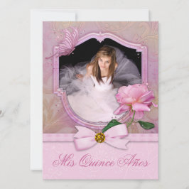 Elegant Photo Rosa Butterfly Ro Quinceanera Inbjudningar