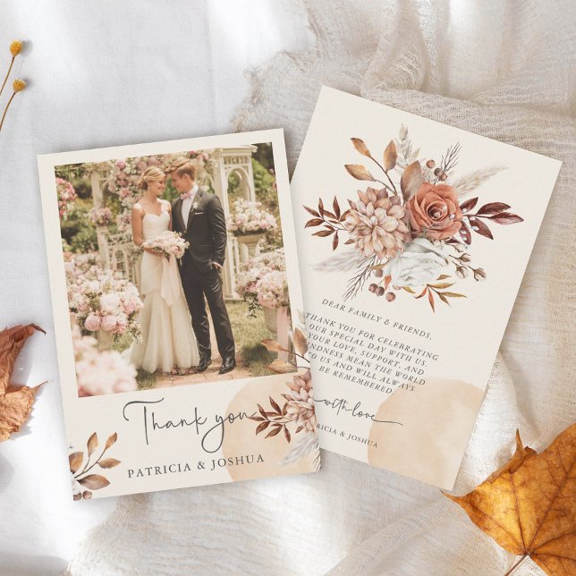 Elegant Photo Rustic Autumn Wedding Thank You Card Tack Kort (Skapare uppladdad)
