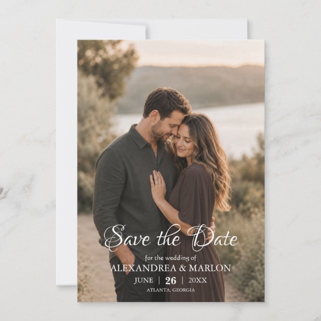 Elegant Photo Save the Date Wedding Announcement Spara Datumet (Framsida)