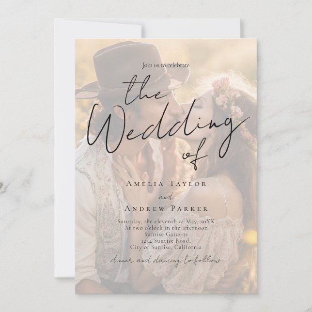 Elegant Photo Script Calligraphy QR Code Wedding Inbjudningar (Framsida)