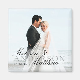 Elegant Photo Script Date Names Wedding Favor Magnet