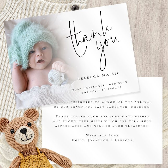 Elegant Photo Script Tack Birth Notice Meddelande (Skapare uppladdad)