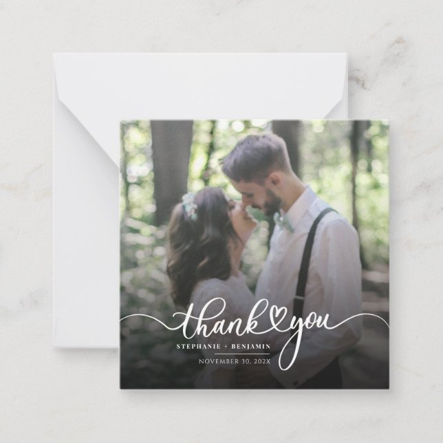 Elegant Photo Script Wedding Thank You Anteckningskort (Framsida)