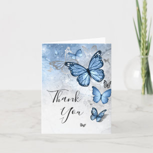 Elegant Photo Silver Baby blue Butterfly-mappad Tack Kort