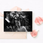 Elegant Photo Spara Datumet<br><div class="desc">Det här klassiska och elegant spara datum meddelande-kortet har två av dina favoritfoton,  med modern vit dekorativ typografi.</div>