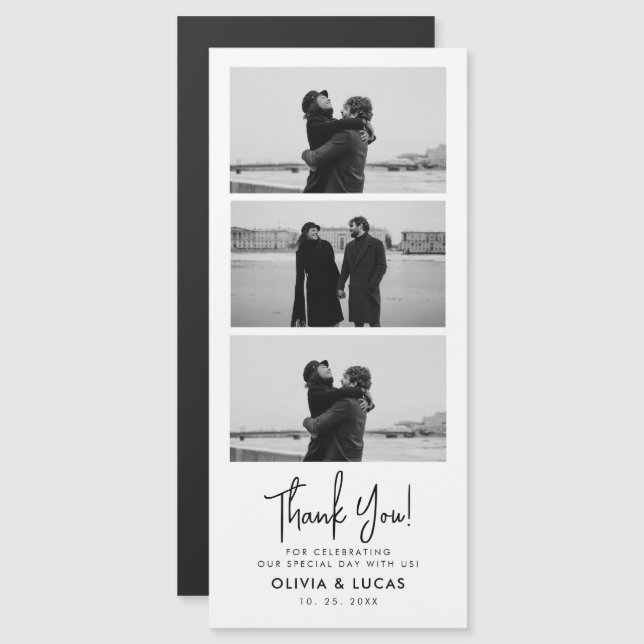 Elegant Photo Strip Magnetic Bröllop Tack (Fram/baksida)